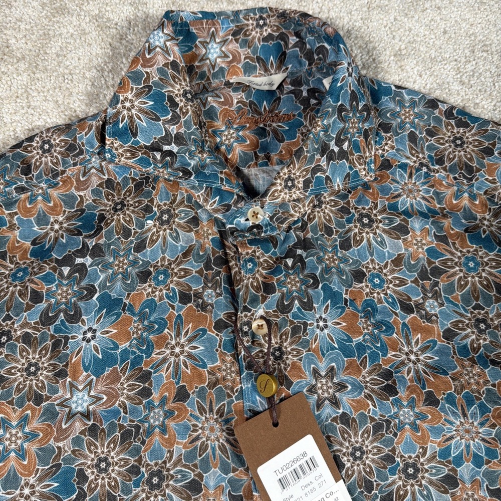 Stenstroms 100%‎ Linen Floral Button Up Shirt Mens Large Fitted Body NEW